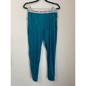 Juicy Couture Velour‎ Joggers Teal Blue Lounge Pants Elastic Waist Comfy